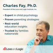 Image of Charles Fay, Ph.D., with text about his expertise and credentials, featuring the Love and Logic logo.